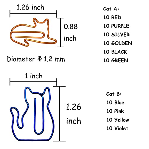 HiQin 100 pcs Cat Paper Clips Cute Decorative Paperclips, Cat Lover Gifts for Women, Fun Office Supplies for Cat Lovers - Image 2