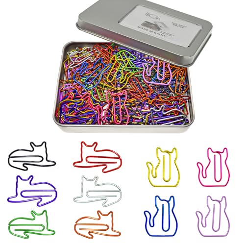 HiQin 100 pcs Cat Paper Clips Cute Decorative Paperclips, Cat Lover Gifts for Women, Fun Office Supplies for Cat Lovers - Image 1