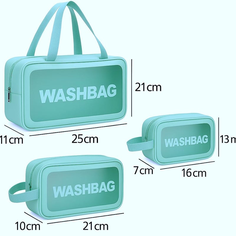 Gritty Wash Bag Pouch for Travel Kit Toiletry Bag Cosmetic Bag Make Up Box for Brushes,Accessories with Handle,Large Capacity Waterproof Travel Storage Organizer Set of 3(Mint Green) - Image 2