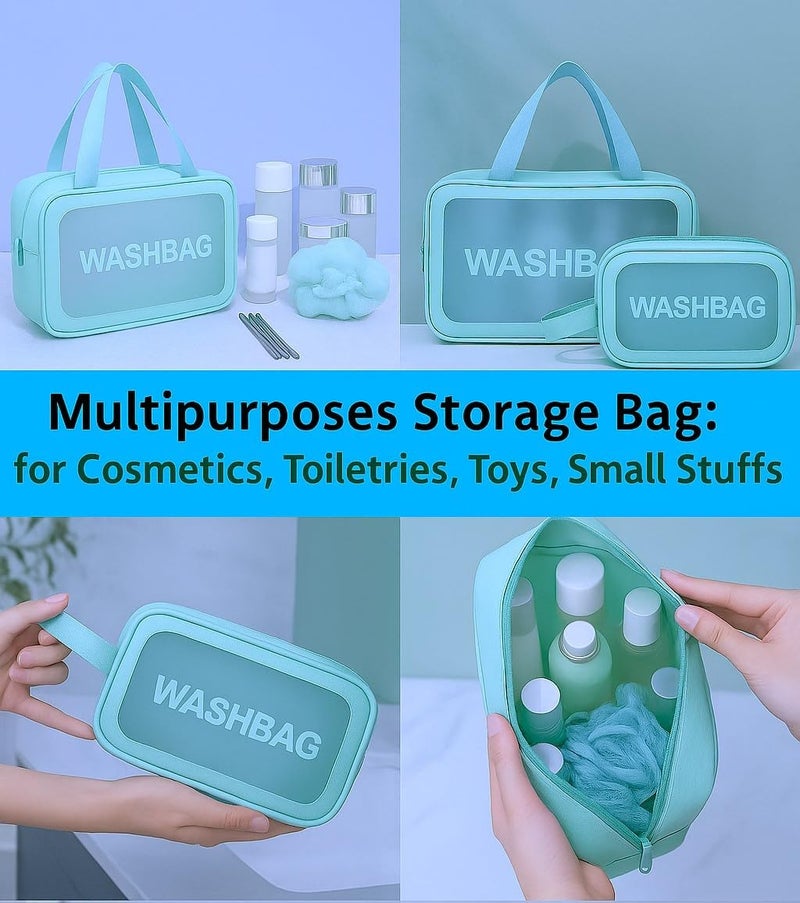 Gritty Wash Bag Pouch for Travel Kit Toiletry Bag Cosmetic Bag Make Up Box for Brushes,Accessories with Handle,Large Capacity Waterproof Travel Storage Organizer Set of 3(Mint Green) - Image 3