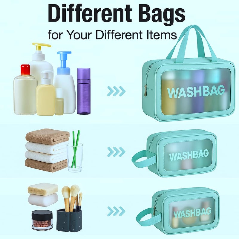 Gritty Wash Bag Pouch for Travel Kit Toiletry Bag Cosmetic Bag Make Up Box for Brushes,Accessories with Handle,Large Capacity Waterproof Travel Storage Organizer Set of 3(Mint Green) - Image 5