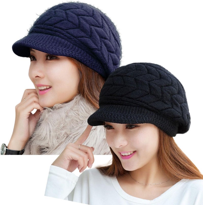 HINDAWI Women Winter Warm Knit Hat Wool Snow Ski Caps with Visor - Image 1
