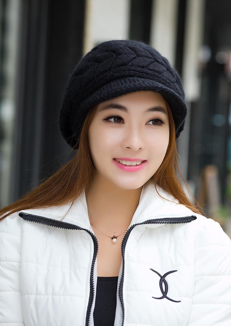 HINDAWI Women Winter Warm Knit Hat Wool Snow Ski Caps with Visor - Image 5