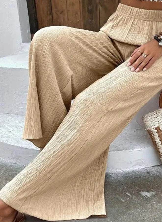 تايك تو Beige Textured Wide Leg Pants