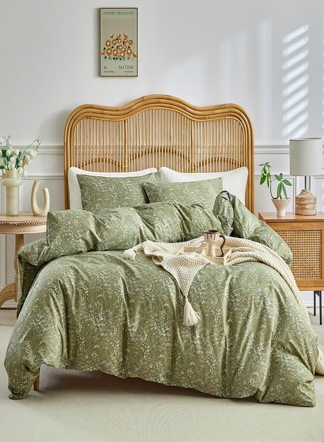 AMWAN Queen Size Comforter Set Forest Green, 3 Pieces Queen Bedding Sets, Vintage Botanical Bedding Set, 1 Comforter with 2 Pillowcases, Aesthetic Floral Comforter Set Soft for All Seasons - Image 1