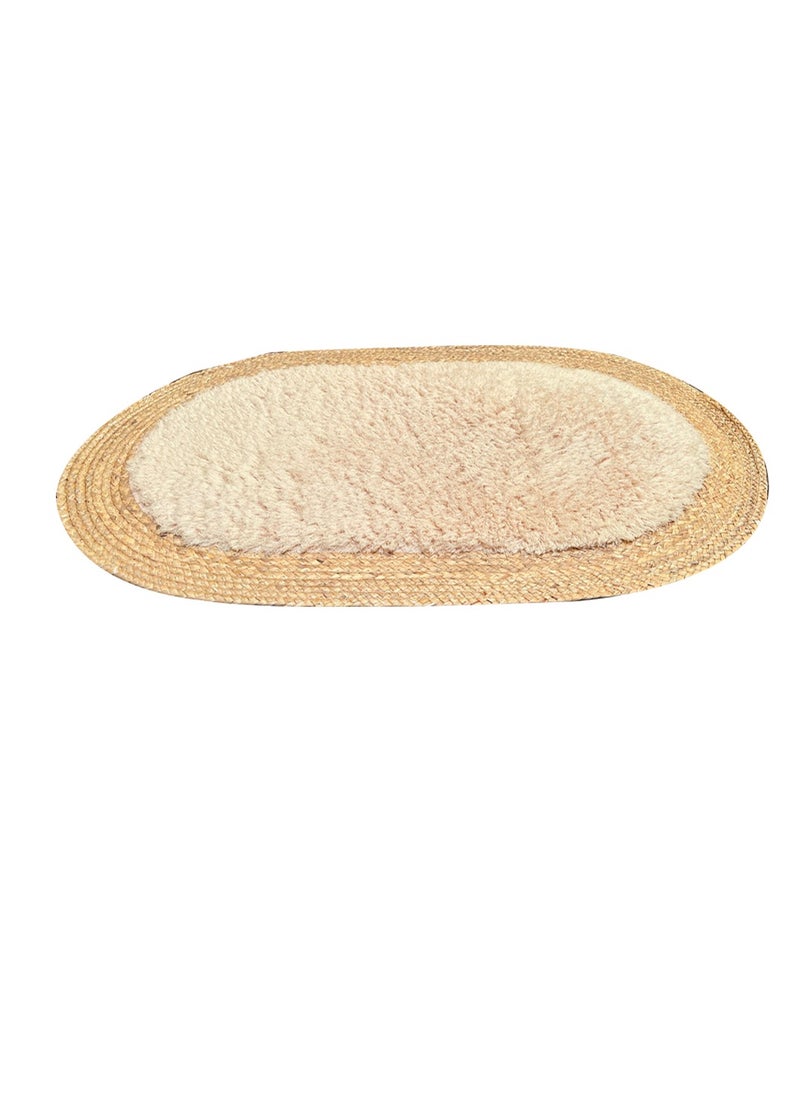 LINGWEI Oval Jute and Plush Area Rug | Natural Fiber Carpet for Living Room, Bedroom & Nursery | Soft, Eco-Friendly Floor Decor  - Image 1