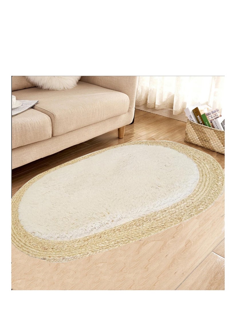 LINGWEI Oval Jute and Plush Area Rug | Natural Fiber Carpet for Living Room, Bedroom & Nursery | Soft, Eco-Friendly Floor Decor  - Image 4