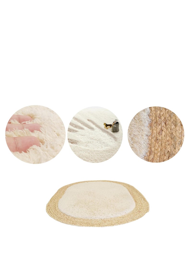 LINGWEI Oval Jute and Plush Area Rug | Natural Fiber Carpet for Living Room, Bedroom & Nursery | Soft, Eco-Friendly Floor Decor  - Image 5