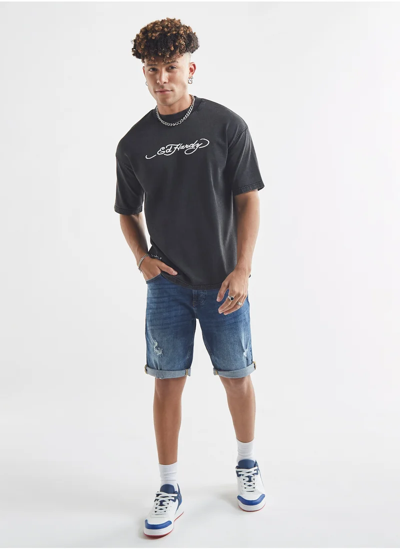FAV Logo Print Crew Neck T-shirt with Short Sleeves