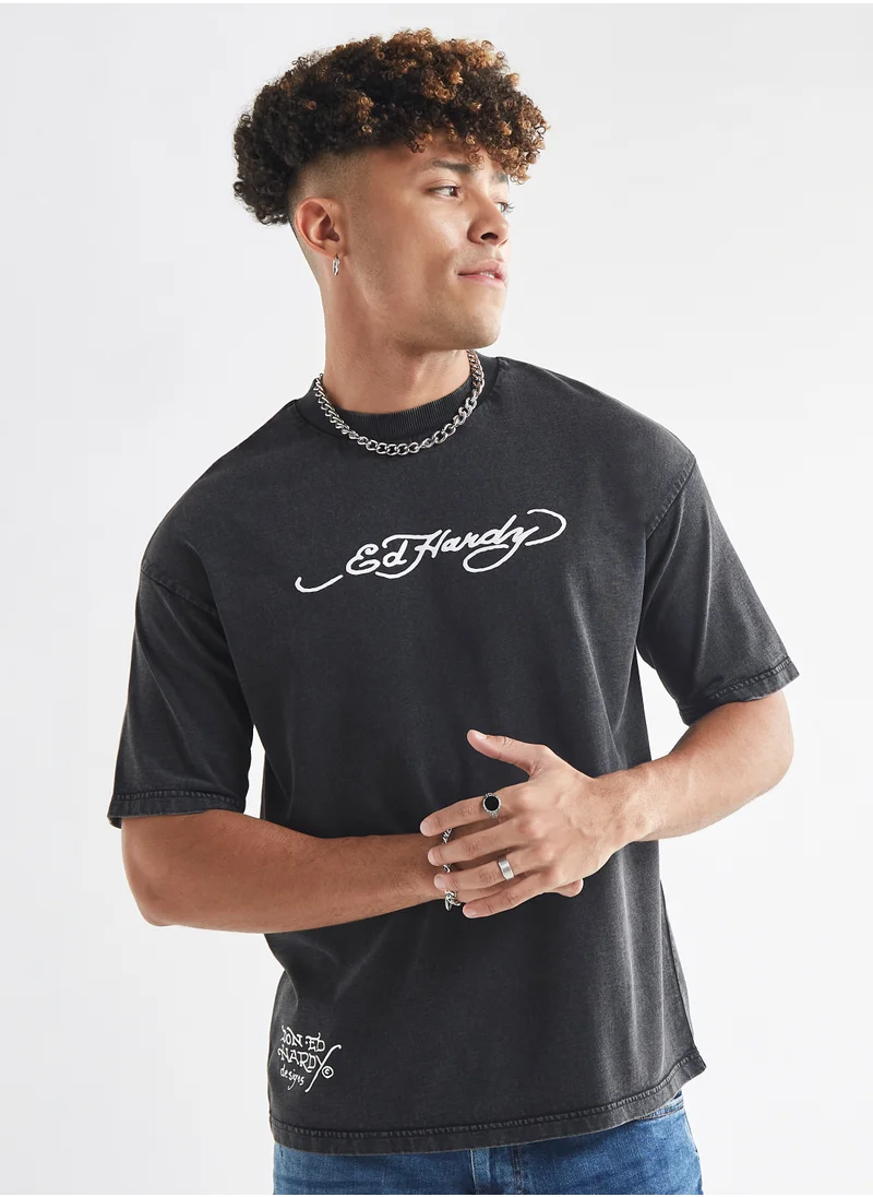 FAV Logo Print Crew Neck T-shirt with Short Sleeves