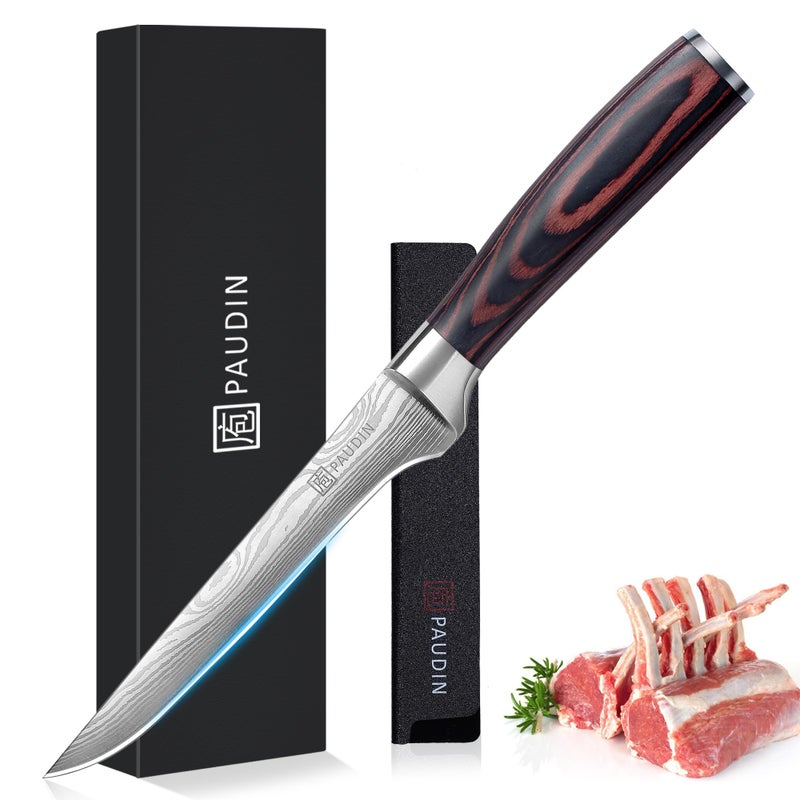 PAUDIN PAUDIN Boning Knife 6 Inch, Super Sharp Fillet Knife, German High Carbon Stainless Steel Deboning Knife, Professional Boning Knife for Meat Poultry Chicken, Pakkawood Handle with Gift Box  - Image 1