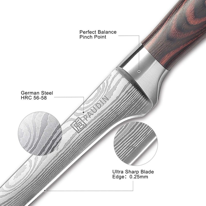 PAUDIN PAUDIN Boning Knife 6 Inch, Super Sharp Fillet Knife, German High Carbon Stainless Steel Deboning Knife, Professional Boning Knife for Meat Poultry Chicken, Pakkawood Handle with Gift Box  - Image 4