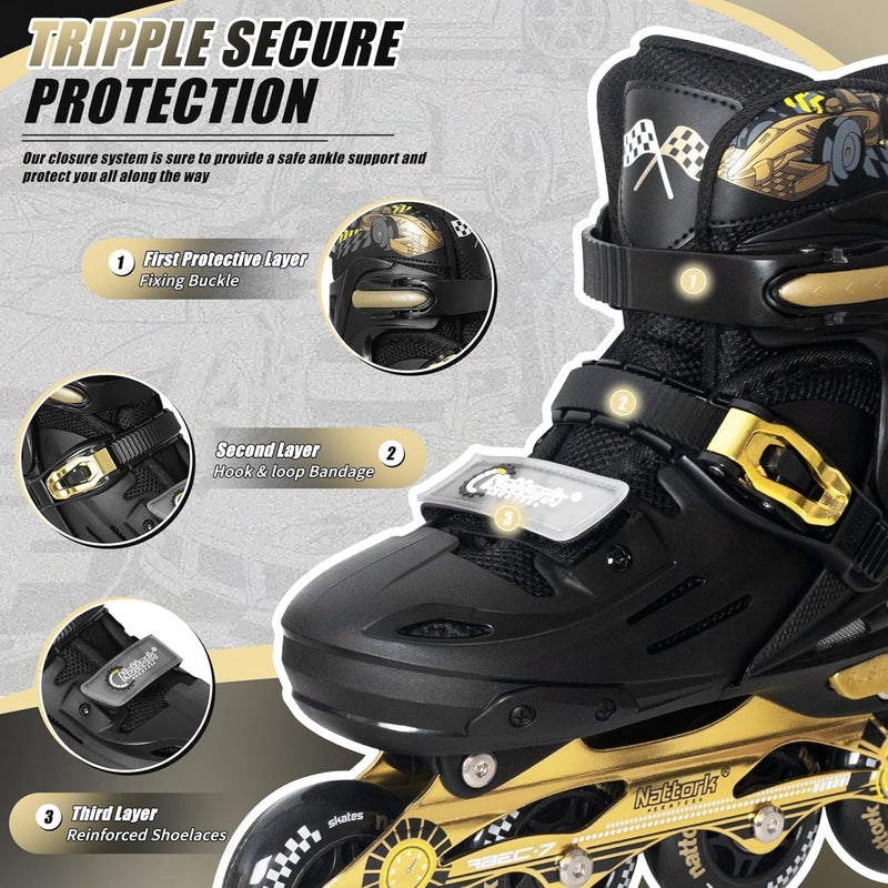 Nattork Kids Inline Skates with Adjustable Light Up Wheels - Cool Racing Car Design for Ages 6-12 - Image 2