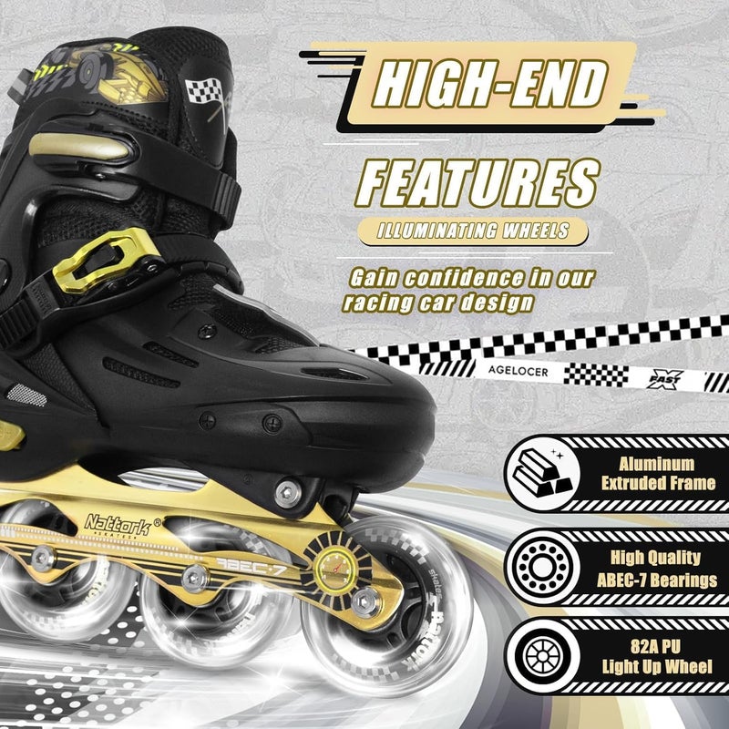 Nattork Kids Inline Skates with Adjustable Light Up Wheels - Cool Racing Car Design for Ages 6-12 - Image 3
