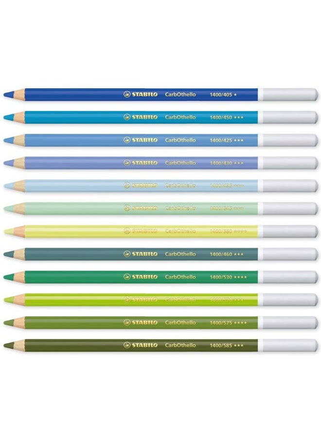 STABILO Chalk-Pastel Pencil CarbOthello - Pack of 12 - Blue Green Tones  - Image 1