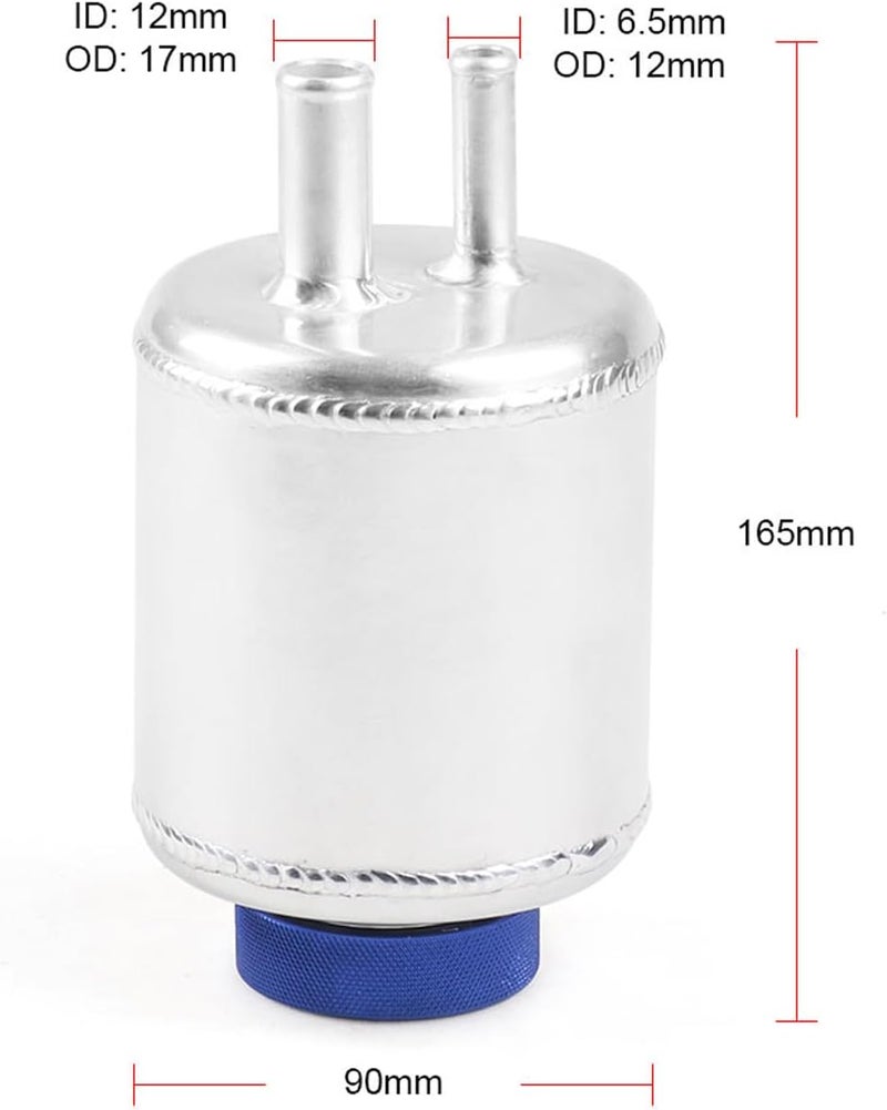 Dyno Racing Silver Universal Aluminum Fuel Cell Surge Tank Power Steering Fluid Reservoir with Clamps Kit - Image 3