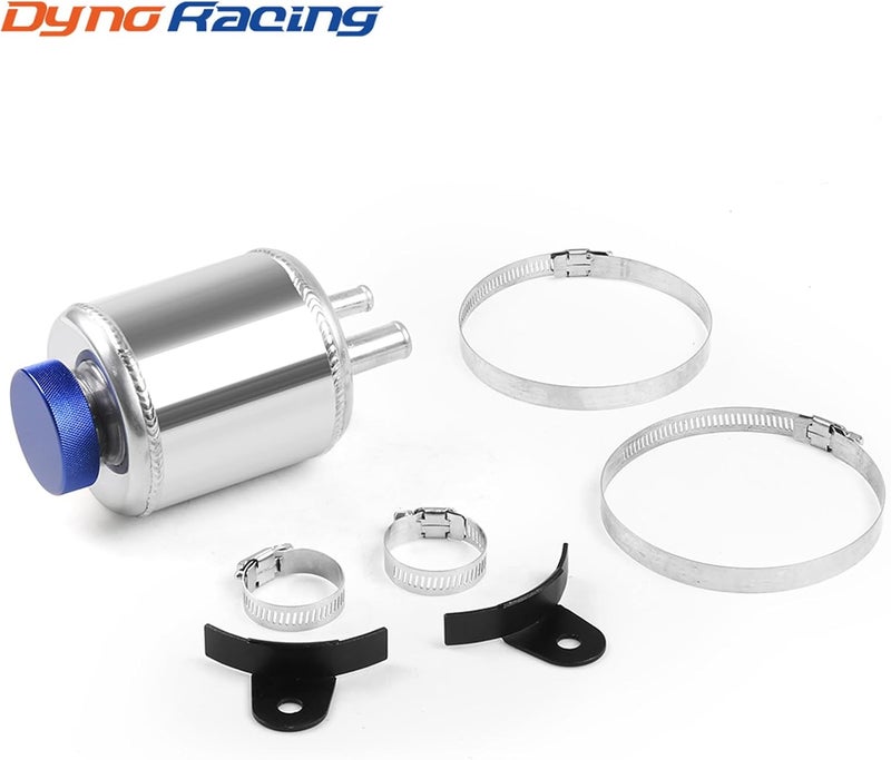 Dyno Racing Silver Universal Aluminum Fuel Cell Surge Tank Power Steering Fluid Reservoir with Clamps Kit - Image 2