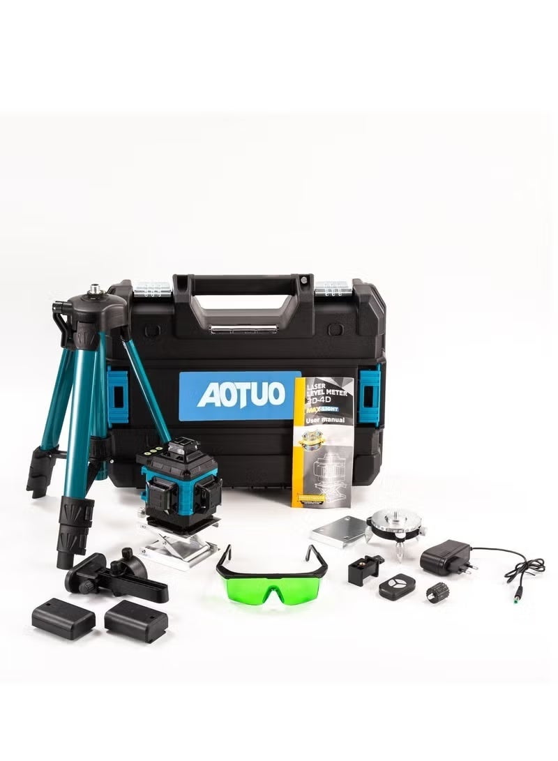 AOTUO مستوى الليزر الأخضر 16 خط 4x360° ذاتي التسوية مع حامل، 4D تقاطعات خضراء للبناء وتعليق الصور، أداة قياس بالليزر مع 2 بطاريات قابلة للشحن وحقيبة أدوات - Image 2