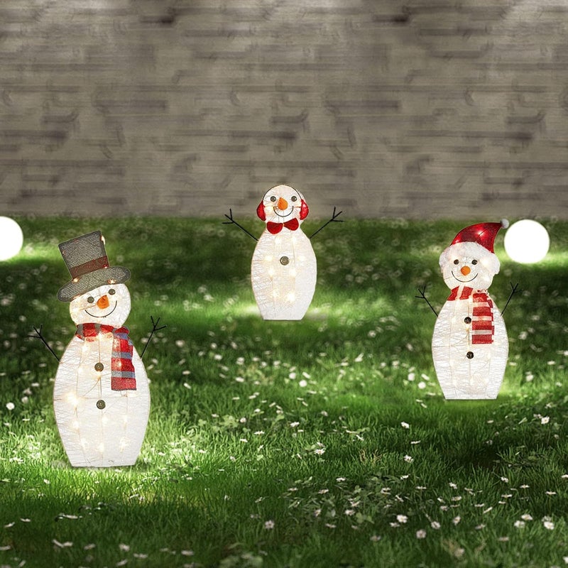 klarako LED Lighted Snowman Outdoor Christmas Yard Decorations,Artificial Acrylic Xmas Decorative Snowman Lights Garden Yard Decorations (Three Piece Set) - Image 2
