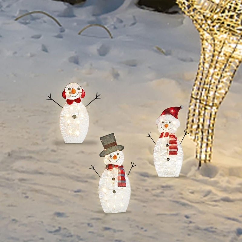 klarako LED Lighted Snowman Outdoor Christmas Yard Decorations,Artificial Acrylic Xmas Decorative Snowman Lights Garden Yard Decorations (Three Piece Set) - Image 4