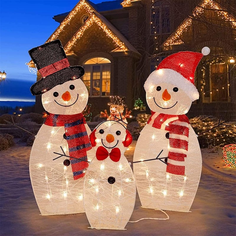 klarako LED Lighted Snowman Outdoor Christmas Yard Decorations,Artificial Acrylic Xmas Decorative Snowman Lights Garden Yard Decorations (Three Piece Set) - Image 1