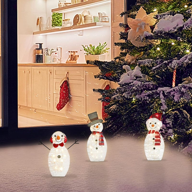 klarako LED Lighted Snowman Outdoor Christmas Yard Decorations,Artificial Acrylic Xmas Decorative Snowman Lights Garden Yard Decorations (Three Piece Set) - Image 5