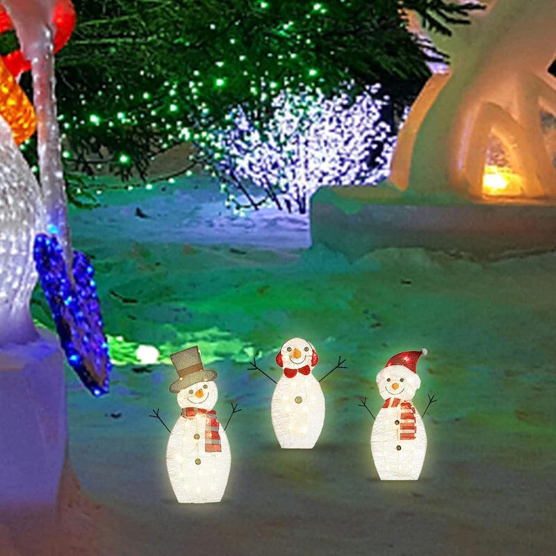 klarako LED Lighted Snowman Outdoor Christmas Yard Decorations,Artificial Acrylic Xmas Decorative Snowman Lights Garden Yard Decorations (Three Piece Set) - Image 3