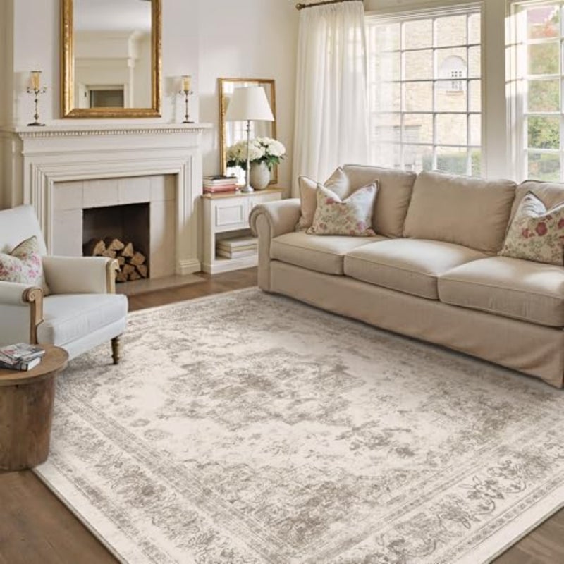 Vintage Carpet Living Room Rug 200x300cm Beige Washable Non Slip Large Carpets Bedroom Kitchen Hall Lounge Office Dining Playroom Indoor Low Pile Decoration Rugs - Image 3