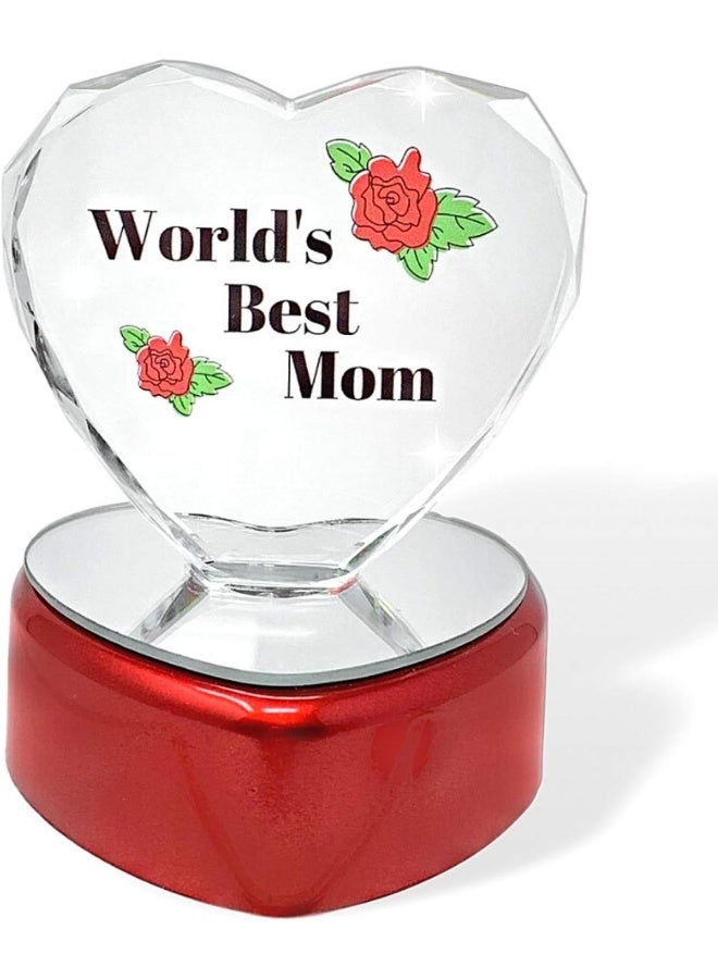 BANBERRY DESIGNS World's Best Mom Lighted Heart - Light Up LED Crystal Heart - Etched Rose Design on Red Heart Shaped Lighted Base - Measures 4" H x 3" W - Image 5