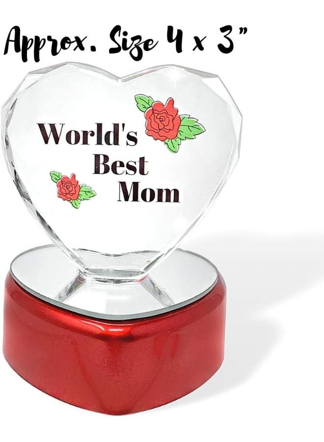 BANBERRY DESIGNS World's Best Mom Lighted Heart - Light Up LED Crystal Heart - Etched Rose Design on Red Heart Shaped Lighted Base - Measures 4" H x 3" W - Image 2