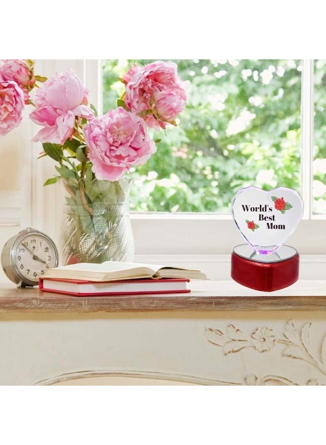 BANBERRY DESIGNS World's Best Mom Lighted Heart - Light Up LED Crystal Heart - Etched Rose Design on Red Heart Shaped Lighted Base - Measures 4" H x 3" W - Image 4