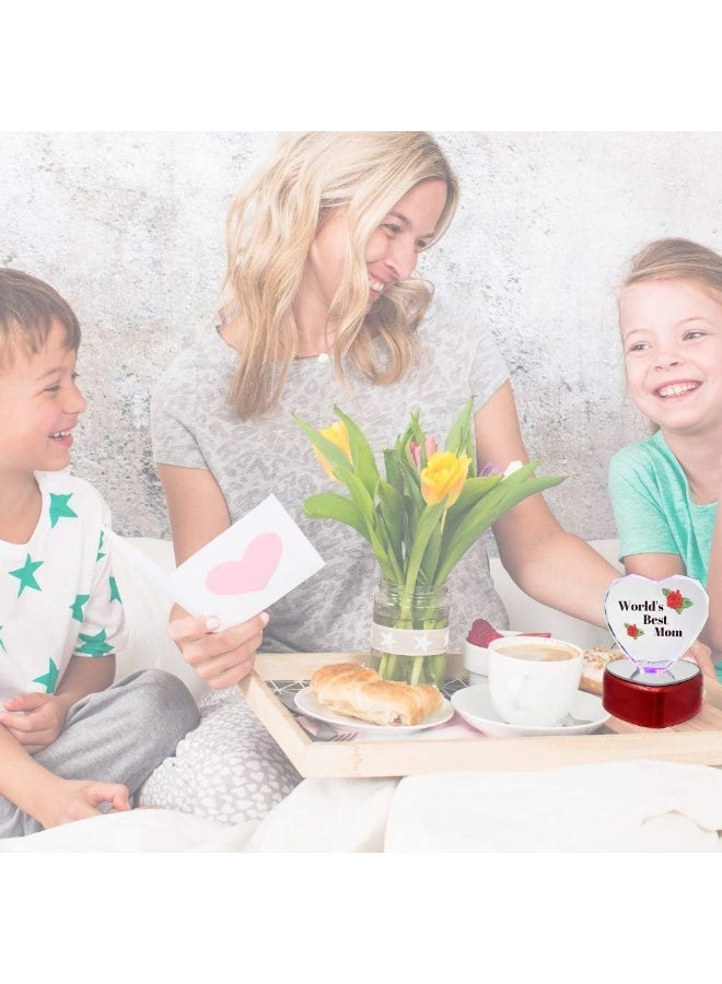 BANBERRY DESIGNS World's Best Mom Lighted Heart - Light Up LED Crystal Heart - Etched Rose Design on Red Heart Shaped Lighted Base - Measures 4" H x 3" W - Image 3