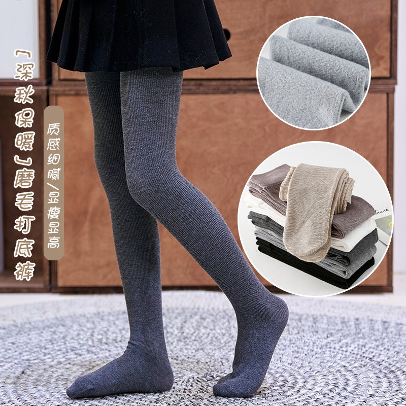 Butterfly Girls' Pantyhose Brushed Vertical Stripes Feet Thin Velvet Brushed Spring, Western Style Baby Children Base - Image 2