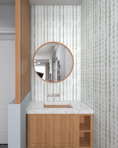Naphite Green and White Peel and Stick Wallpaper Boho Contact Paper for Cabinet Drawer Striped Self Adhesive Removable Wallpaper for Bedroom Modern Dot Nursery Kid Waterproof Shelf Liner17.3inW78.7inL - Image 5