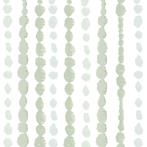 Naphite Green and White Peel and Stick Wallpaper Boho Contact Paper for Cabinet Drawer Striped Self Adhesive Removable Wallpaper for Bedroom Modern Dot Nursery Kid Waterproof Shelf Liner17.3inW78.7inL - Image 1