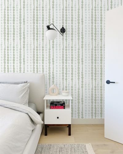 Naphite Green and White Peel and Stick Wallpaper Boho Contact Paper for Cabinet Drawer Striped Self Adhesive Removable Wallpaper for Bedroom Modern Dot Nursery Kid Waterproof Shelf Liner17.3inW78.7inL - Image 4