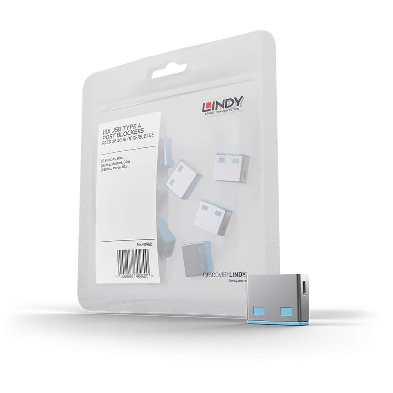 ليندا Lindy USB Port Blocker - Pack of 10 - Blue 40462 - Image 1