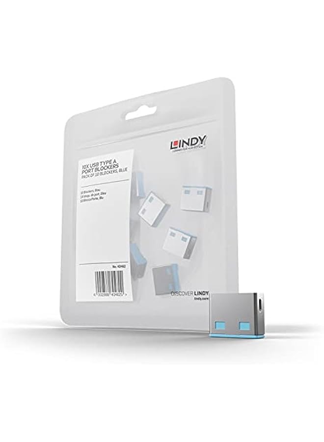 ليندا Lindy USB Port Blocker - Pack of 10 - Blue 40462 - Image 2