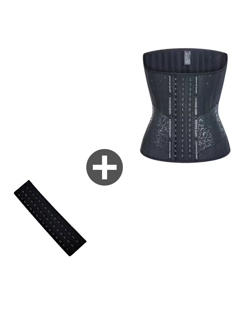 Generic - Extended Latex Waist Trainer High Elasticity Shapewear Abdomen Binder Postpartum Body Shaping Belt Breathable Hole Design Black extension buckle - Image 1