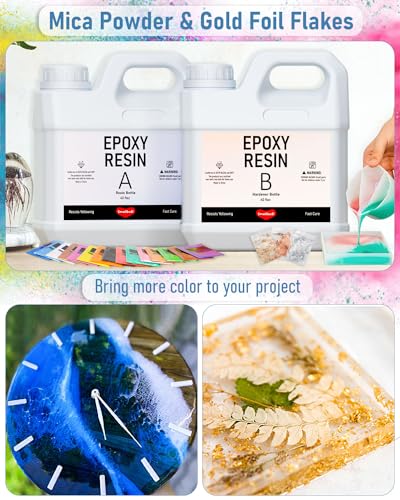 Smallbudi 80 Oz Epoxy Resin Kit with 16 Colors Mica Powder, Gold Foil, Cups & Stick, Crystal Clear Resin Beginner Supplies for Coating Casting Table, Molds, Jewelry Making, DIY Art Craft, 1:1 Ratio - Image 4