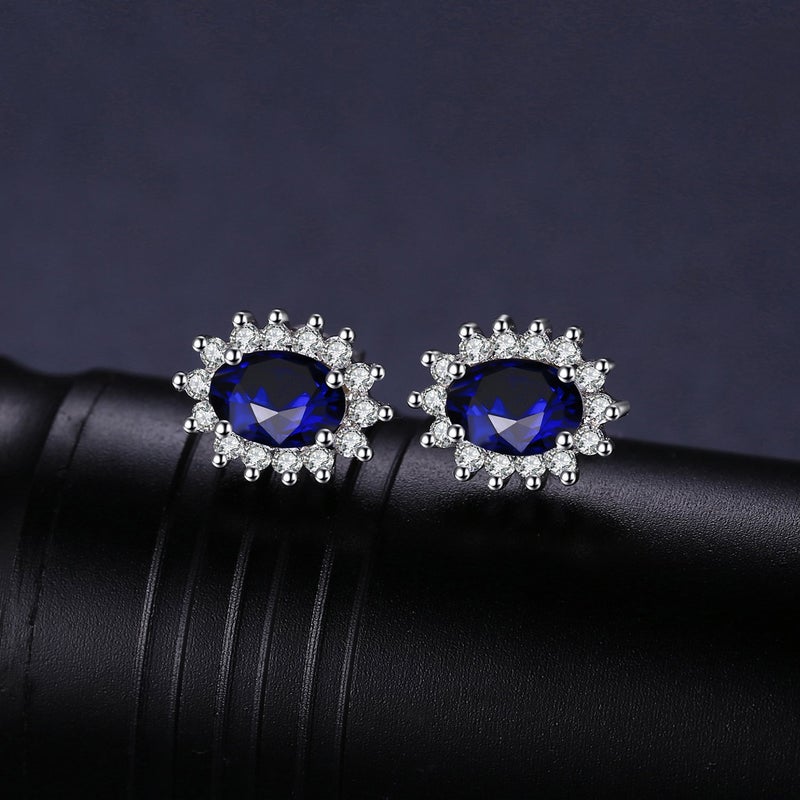 JewelryPalace Princess Diana Kate Middleton Class Gemstone Birthstone Cleated Sapphire Simulated Emerald Stud Earrings for Women, 14k Gold Plated 925 Sterling Silver Earrings for Women, Earings Set - Image 3