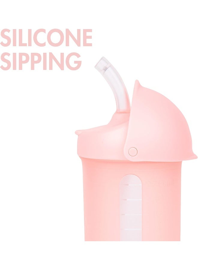 Boon Swig Insulated Silicone Straw Sippy Cup - Flip Top Spill Proof Toddler Straw Cups - Baby and Toddler Feeding Supplies - Baby Travel Essentials - 9 Oz - Pink - Image 2