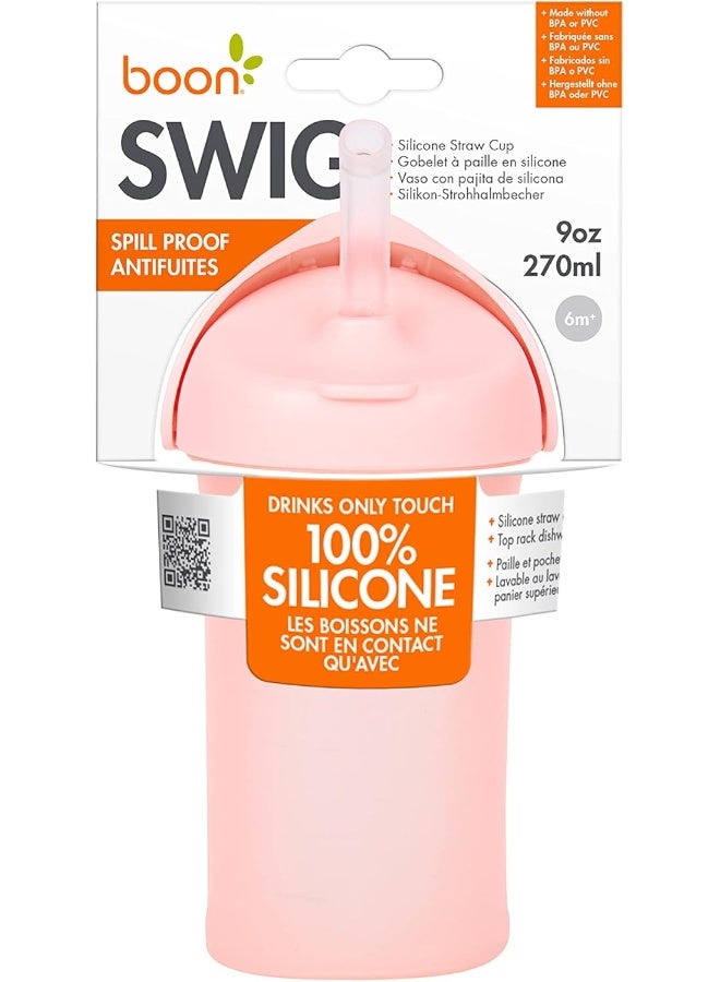 Boon Swig Insulated Silicone Straw Sippy Cup - Flip Top Spill Proof Toddler Straw Cups - Baby and Toddler Feeding Supplies - Baby Travel Essentials - 9 Oz - Pink - Image 1