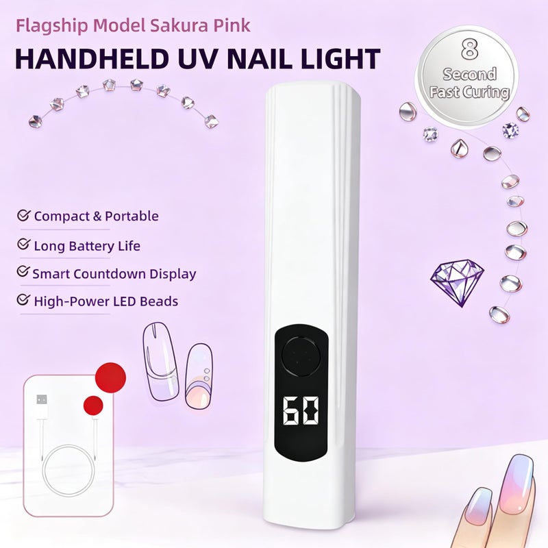 Kylara Handheld UV Light for Gel Nails,60Min Long-Lasting Mini UV Nail Lamp with LED Screen,Cordless LED Nail Dryer for Quick Manicures Portable Fast Cure Lamp for Nail Art,Home and Travel Use-White - Image 2