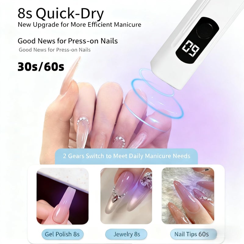 Kylara Handheld UV Light for Gel Nails,60Min Long-Lasting Mini UV Nail Lamp with LED Screen,Cordless LED Nail Dryer for Quick Manicures Portable Fast Cure Lamp for Nail Art,Home and Travel Use-White - Image 3