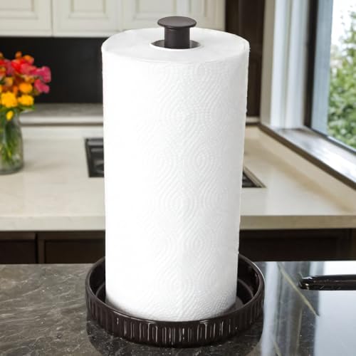VROOMIUM Paper Towel Holder Countertop, Ceramic Base Easy-to-Clean, 1.5 lbs, 7" B x 12.5" H, Stable Elegant and Durable Kitchen Roll Stand, Classic Black - Image 5