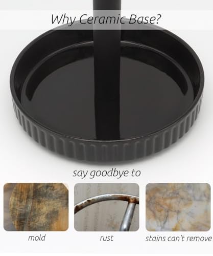 VROOMIUM Paper Towel Holder Countertop, Ceramic Base Easy-to-Clean, 1.5 lbs, 7" B x 12.5" H, Stable Elegant and Durable Kitchen Roll Stand, Classic Black - Image 2