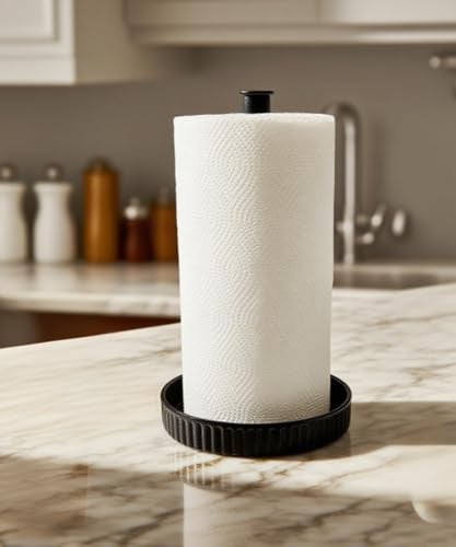 VROOMIUM Paper Towel Holder Countertop, Ceramic Base Easy-to-Clean, 1.5 lbs, 7" B x 12.5" H, Stable Elegant and Durable Kitchen Roll Stand, Classic Black - Image 4
