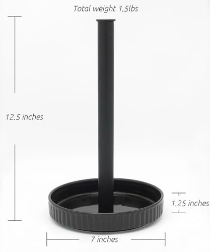 VROOMIUM Paper Towel Holder Countertop, Ceramic Base Easy-to-Clean, 1.5 lbs, 7" B x 12.5" H, Stable Elegant and Durable Kitchen Roll Stand, Classic Black - Image 3