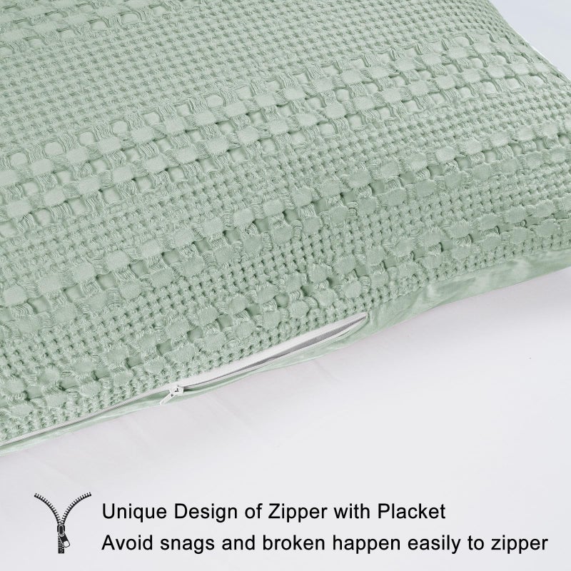 Phf 100% Cotton Waffle Body Pillowcase With Zipper  1 Pack 20"" X 54"" Soft Skin-Friendly Pillow Sham  No Filling  Aesthetic Woven And Breathable Waffle Weave Body Pillow Cover For Bed  Mint Green - Image 3